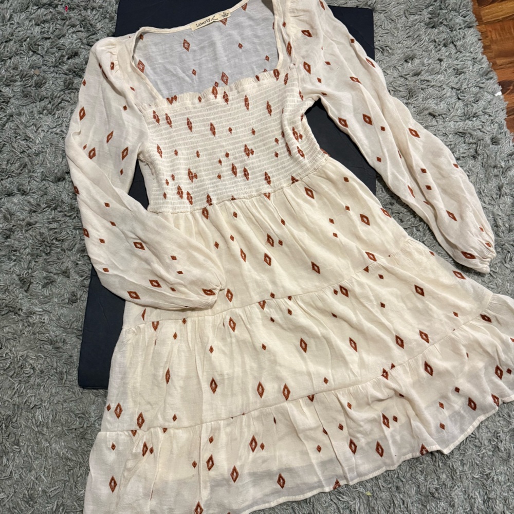 Western Boho Chic Country Dress Junior XL Smocked neckline tiered skirt, Lined